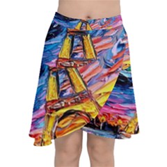Eiffel Tower Starry Night Print Van Gogh Chiffon Wrap Front Skirt by Modalart