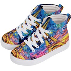 Eiffel Tower Starry Night Print Van Gogh Kids  Hi-top Skate Sneakers by Modalart