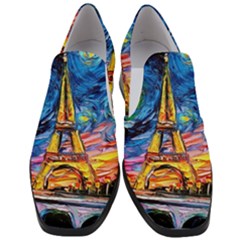 Eiffel Tower Starry Night Print Van Gogh Women Slip On Heel Loafers by Modalart
