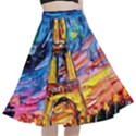 Eiffel Tower Starry Night Print Van Gogh A-Line Full Circle Midi Skirt With Pocket View1