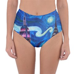 Starry Night In New York Van Gogh Manhattan Chrysler Building And Empire State Building Reversible High-waist Bikini Bottoms by Modalart