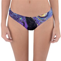 Halloween Art Starry Night Hallows Eve Black Cat Pumpkin Reversible Hipster Bikini Bottoms by Modalart