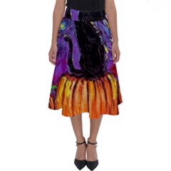 Halloween Art Starry Night Hallows Eve Black Cat Pumpkin Perfect Length Midi Skirt by Modalart
