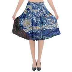 Mosaic Art Vincent Van Gogh Starry Night Flared Midi Skirt by Modalart