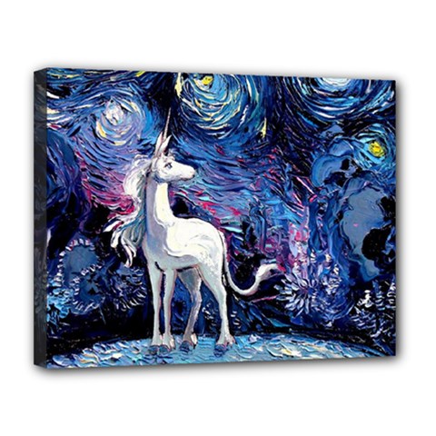 Unicorn Starry Night Print Van Gogh Canvas 14  X 11  (stretched) by Modalart