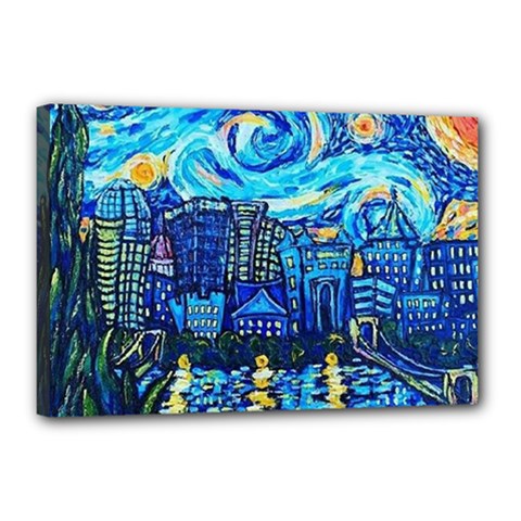 Starry Night Van Gogh Painting Art City Scape Canvas 18  X 12  (stretched) by Modalart