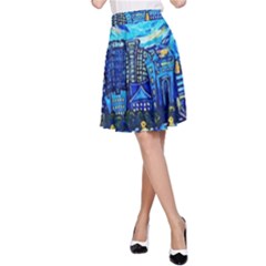 Starry Night Van Gogh Painting Art City Scape A-line Skirt by Modalart