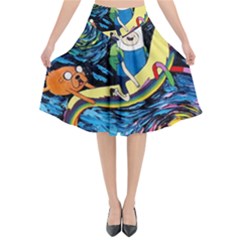 Adventure Time Art Starry Night Van Gogh Flared Midi Skirt by Modalart