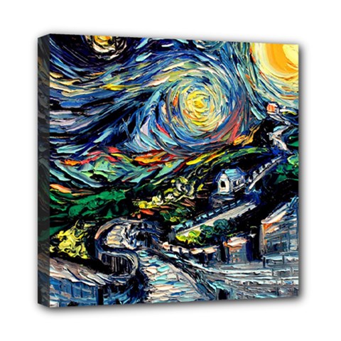 The Great Wall Nature Painting Starry Night Van Gogh Mini Canvas 8  X 8  (stretched) by Modalart