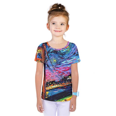 Golden Gate Bridge Starry Night Vincent Van Gogh Kids  One Piece T-shirt by Modalart