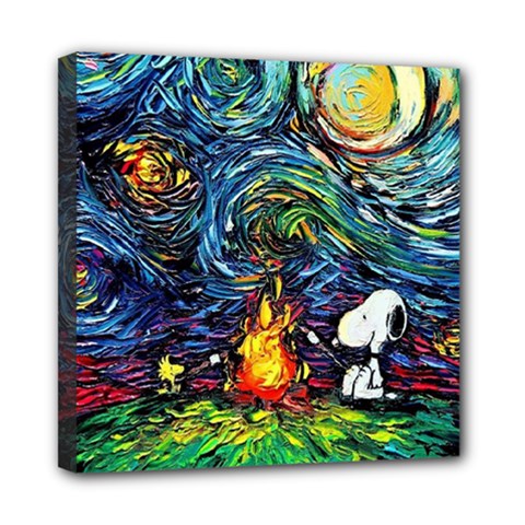 Dog Cartoon Starry Night Print Van Gogh Parody Mini Canvas 8  X 8  (stretched) by Modalart