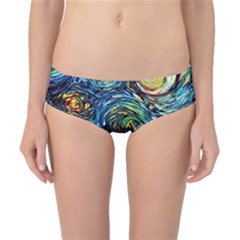 Dog Cartoon Starry Night Print Van Gogh Parody Classic Bikini Bottoms by Modalart