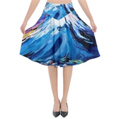 Mount Fuji Art Starry Night Van Gogh Flared Midi Skirt by Modalart
