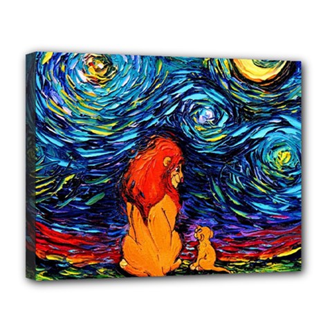 Lion Art Starry Night Van Gogh Canvas 14  X 11  (stretched) by Modalart