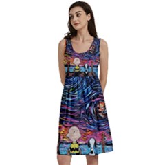 Cartoon Dog Vincent Van Gogh s Starry Night Parody Classic Skater Dress by Modalart