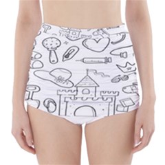 Baby Hand Sketch Drawn Toy Doodle High-waisted Bikini Bottoms by Pakjumat