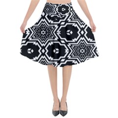 Black And White Pattern Background Structure Flared Midi Skirt by Pakjumat