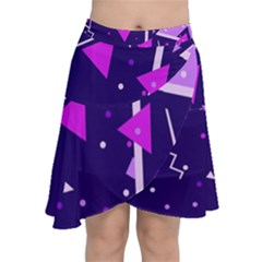 Purple Blue Geometric Pattern Chiffon Wrap Front Skirt by Pakjumat