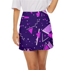 Purple Blue Geometric Pattern Mini Front Wrap Skirt by Pakjumat