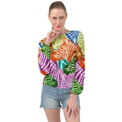Zebra Colorful Abstract Collage Banded Bottom Chiffon Top by Amaryn4rt