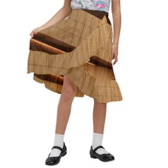 Architecture Art Boxes Brown Kids  Ruffle Flared Wrap Midi Skirt by Amaryn4rt