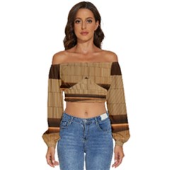 Architecture Art Boxes Brown Long Sleeve Crinkled Weave Crop Top by Amaryn4rt