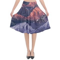 Adventure Psychedelic Mountain Flared Midi Skirt by Modalart