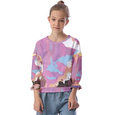 Pink Mountains Grand Canyon Psychedelic Mountain Kids  Cuff Sleeve Top by Modalart