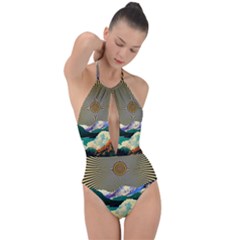 Surreal Art Psychadelic Mountain Plunge Cut Halter Swimsuit by Modalart