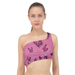 Pink Glitter Butterfly Spliced Up Bikini Top  by Modalart