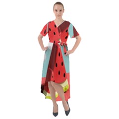 Watermelon Fruit Front Wrap High Low Dress by Modalart