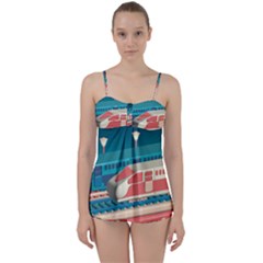 Leaves Boho Plant Bohemian Drawing Babydoll Tankini Set by Modalart