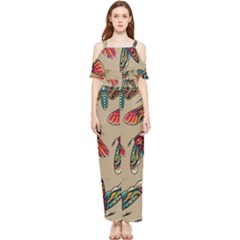 Tattoos Colorful Seamless Pattern Draped Sleeveless Chiffon Jumpsuit by Bedest