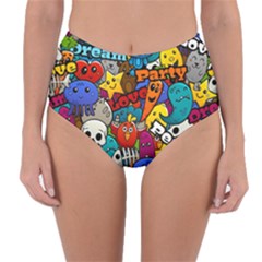 Graffiti Characters Seamless Pattern Reversible High-waist Bikini Bottoms by Bedest