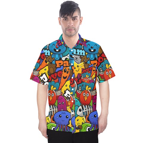 Graffiti Characters Seamless Pattern Men s Hawaii Shirt by Bedest