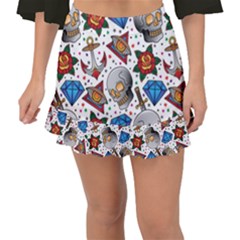 Full Color Flash Tattoo Patterns Fishtail Mini Chiffon Skirt by Bedest