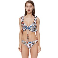 Full Color Flash Tattoo Patterns Low Cut Ruffle Edge Bikini Set by Bedest