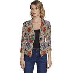 Tattoo Pattern Women s Casual 3/4 Sleeve Spring Jacket by Bedest