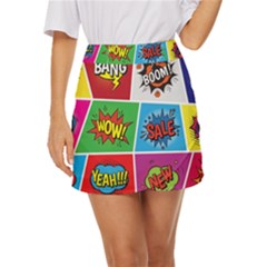 Pop Art Comic Vector Speech Cartoon Bubbles Popart Style With Humor Text Boom Bang Bubbling Expressi Mini Front Wrap Skirt by Bedest
