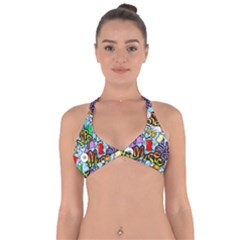 Graffiti Characters Seamless Patterns Halter Neck Bikini Top by Bedest