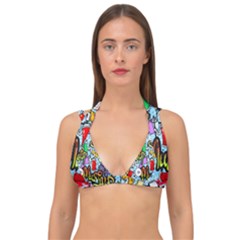 Graffiti Characters Seamless Patterns Double Strap Halter Bikini Top by Bedest