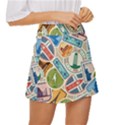 Travel Pattern Immigration Stamps Stickers With Historical Cultural Objects Travelling Visa Immigran Mini Front Wrap Skirt View3