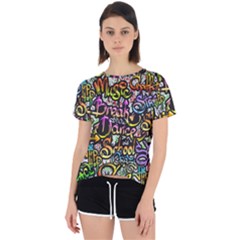Graffiti Word Seamless Pattern Open Back Sport T-shirt by Bedest