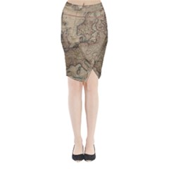 Old Vintage Classic Map Of Europe Midi Wrap Pencil Skirt by Pakjumat