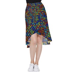 Geometric Colorful Square Rectangle Frill Hi Low Chiffon Skirt by Pakjumat