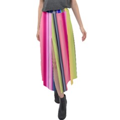 Pastel Colors Striped Pattern Velour Split Maxi Skirt by Pakjumat