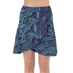 Abstract Blue Wave Texture Patten Wrap Front Skirt by Pakjumat
