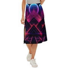 Synthwave City Retrowave Wave Midi Panel Skirt by Pakjumat