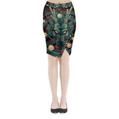 Dragon Art Midi Wrap Pencil Skirt by Pakjumat