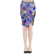 Blue Yellow Background Pattern Vector Texture Paisley Midi Wrap Pencil Skirt by Pakjumat